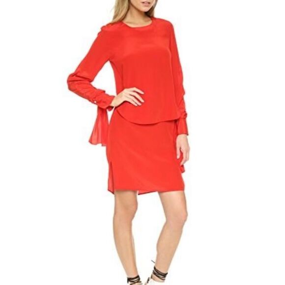 Long-sleeve Layered Silk Dress In Poppy - Picture 2 of 11